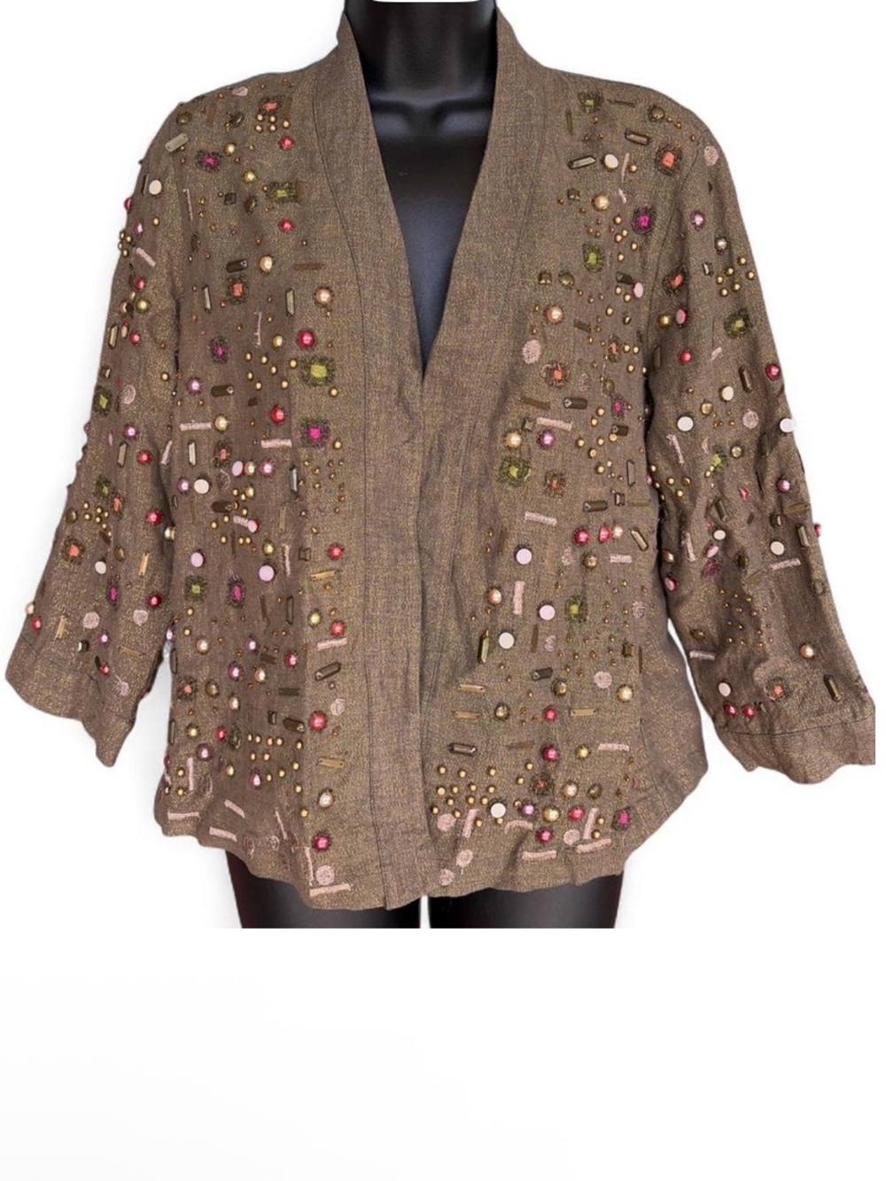 Chico’s Embellished Metallic Gold Beaded Jacket